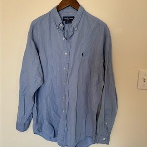 VTG Ralph Lauren Men's Blue Shirt silk and linen blend